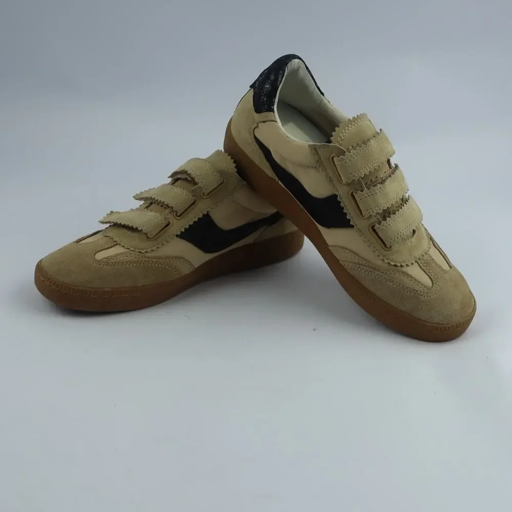 Dolce Vita Dolen Sneaker Sand Black Suede Leather Hook & Loop Straps Size 7.5